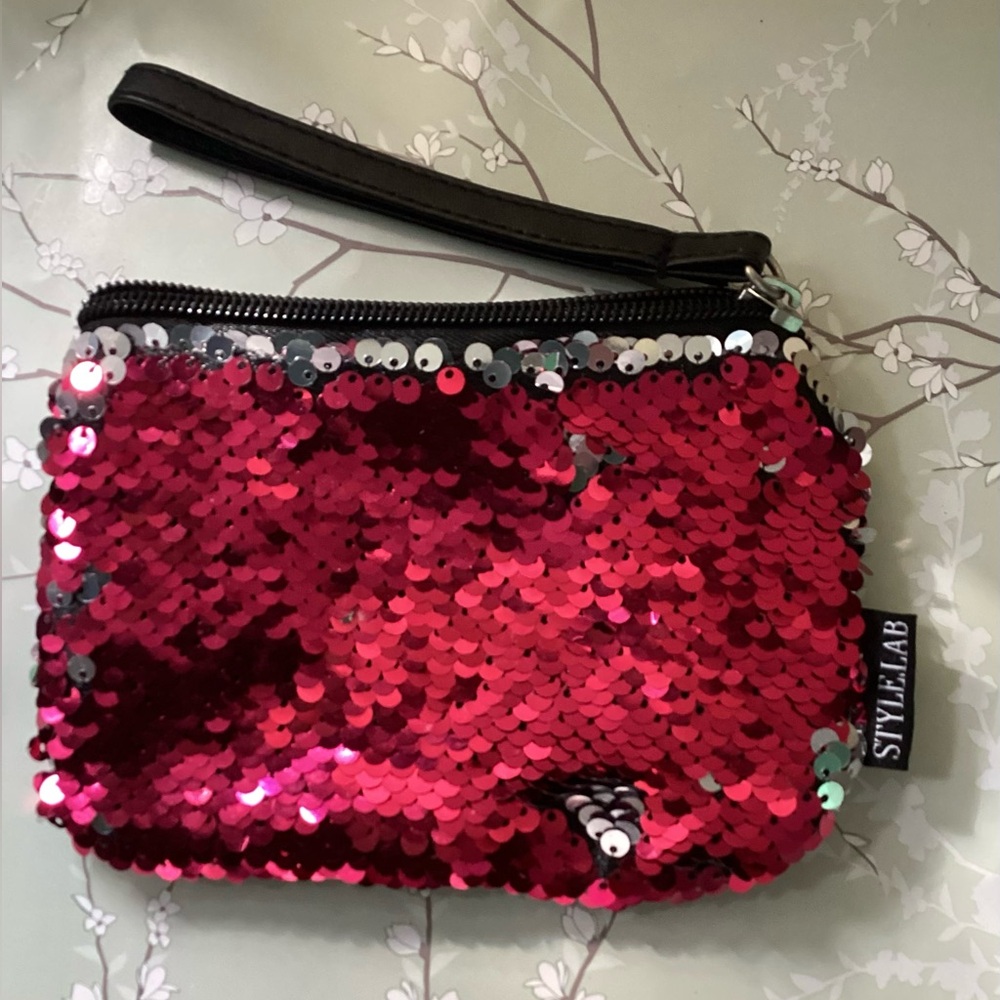Style lab girl reversible sequin pink/silver pouch